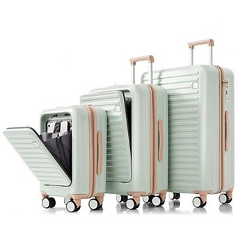 3 pc Hardside Spinner Luggage Set with USB Port, 20, 24inch with front Opening Design
