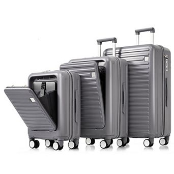 3 pc Hardside Spinner Luggage Set with USB Port, 20, 24inch with front Opening Design