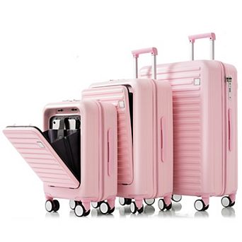 3 pc Hardside Spinner Luggage Set with USB Port, 20, 24inch with front Opening Design