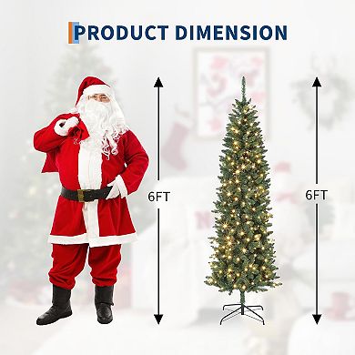 Prelit Pencil Christmas Tree, Slim Artificial Tree with Realistic Branches & Metal Stand