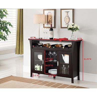 Kings Brand Furniture Wine Rack Buffet Server Console Table with Glass Doors