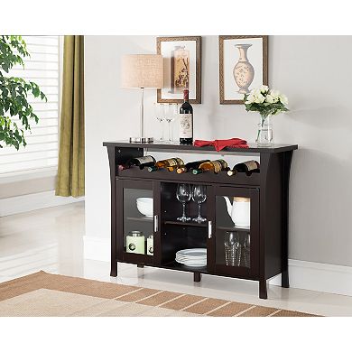 Kings Brand Furniture Wine Rack Buffet Server Console Table with Glass Doors