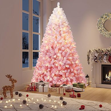 Pink Frosted Christmas Tree - Warm White LEDs, Metal Stand