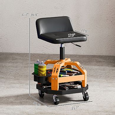 HOMCOM Rolling Mechanic Stool, 300 LBS Capacity Garage Stool