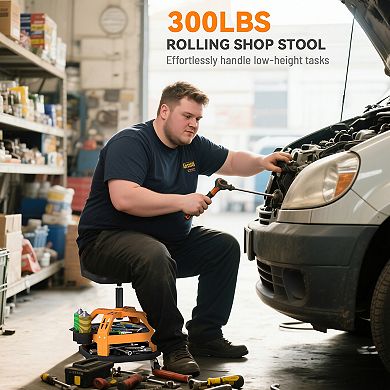 HOMCOM Rolling Mechanic Stool, 300 LBS Capacity Garage Stool