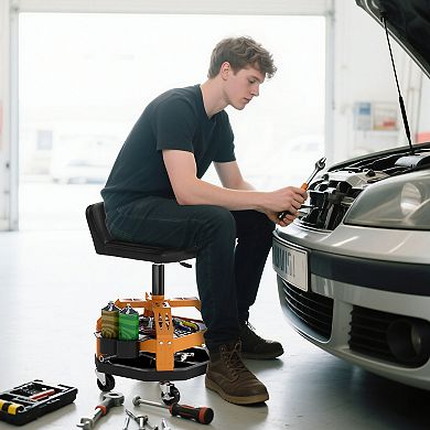 HOMCOM Rolling Mechanic Stool, 300 LBS Capacity Garage Stool