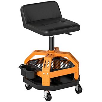 HOMCOM Rolling Mechanic Stool, 300 LBS Capacity Garage Stool