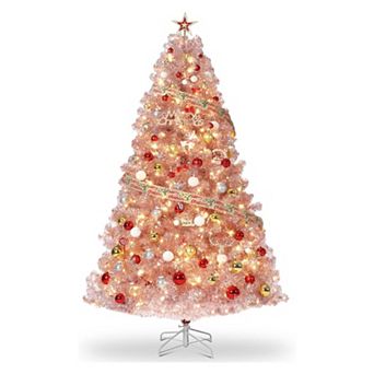Prelit Artificial Christmas Tree, Tinsel Fake Christmas Tree