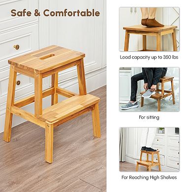 2-Step Solid Acacia Wood Step Stool, 19.6 Inches Tall