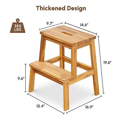 2-Step Solid Acacia Wood Step Stool, 19.6 Inches Tall