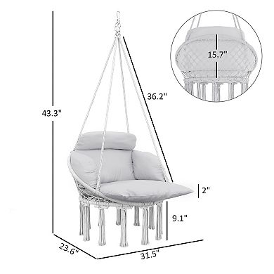 Outsunny Hanging Hammock Chair with Cushion, Macrame Swing Chair