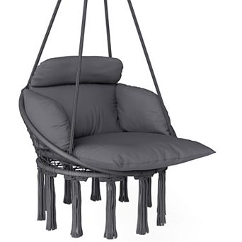 Outsunny Hanging Hammock Chair with Cushion, Macrame Swing Chair
