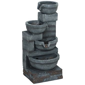 Outsunny Outdoor Water Fountain with Lights, 4 tier Waterfall