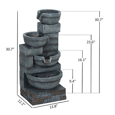 Outsunny Outdoor Water Fountain with Lights, 4-Tier Waterfall
