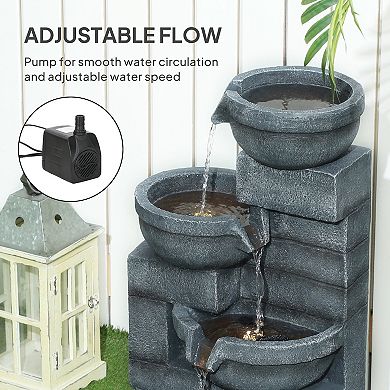 Outsunny Outdoor Water Fountain with Lights, 4-Tier Waterfall