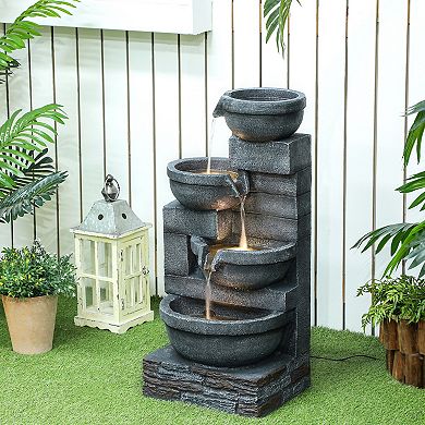 Outsunny Outdoor Water Fountain with Lights, 4-Tier Waterfall