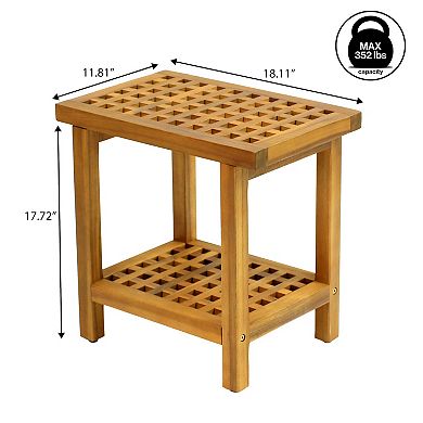 Armin 18.1" Modern Classic Grid Slat Solid Acacia Wood Indoor/Outdoor Shower Stool