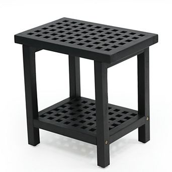Armin 18.1" Modern Classic Grid Slat Solid Acacia Wood Indoor/Outdoor Shower Stool