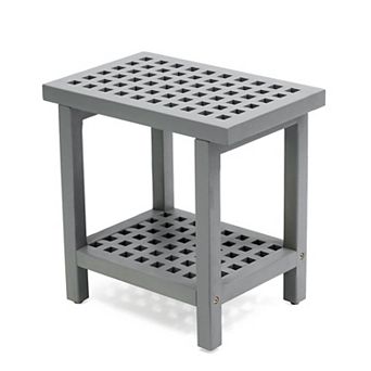 Armin 18.1" Modern Classic Grid Slat Solid Acacia Wood Indoor/Outdoor Shower Stool
