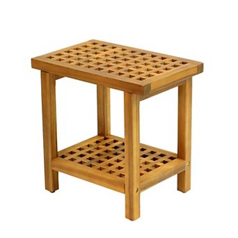 Armin 18.1" Modern Classic Grid Slat Solid Acacia Wood Indoor/Outdoor Shower Stool