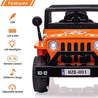 12V Kids Electric Truck, Dual Motor Ride-On Car with Remote Control, LED Lights & Safety Belt