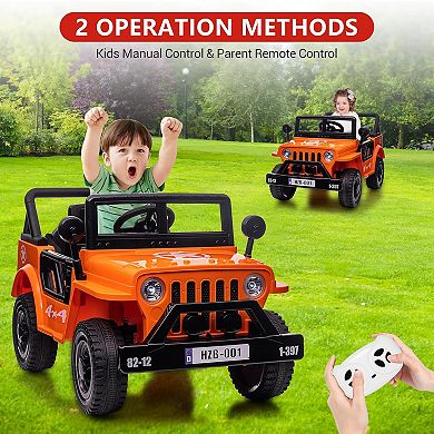 12V Kids Electric Truck, Dual Motor Ride-On Car with Remote Control, LED Lights & Safety Belt