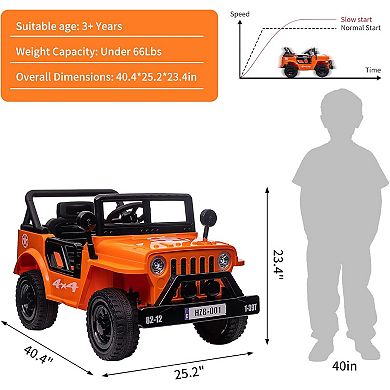 12V Kids Electric Truck, Dual Motor Ride-On Car with Remote Control, LED Lights & Safety Belt