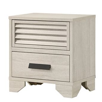 Sary Nightstand, 2 Drawers, Black Finger Handles, Off White Wood