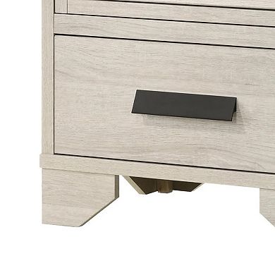 Sary Nightstand, 2 Drawers, Black Finger Handles, Off White Wood
