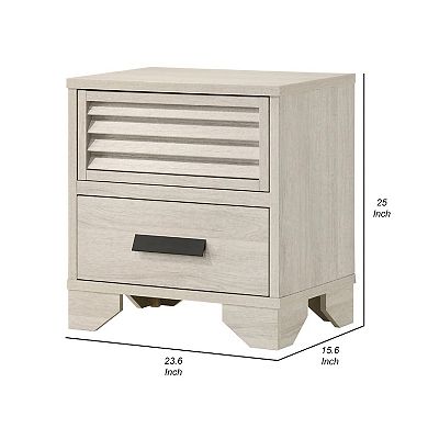Sary Nightstand, 2 Drawers, Black Finger Handles, Off White Wood