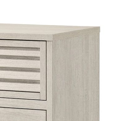 Sary Nightstand, 2 Drawers, Black Finger Handles, Off White Wood