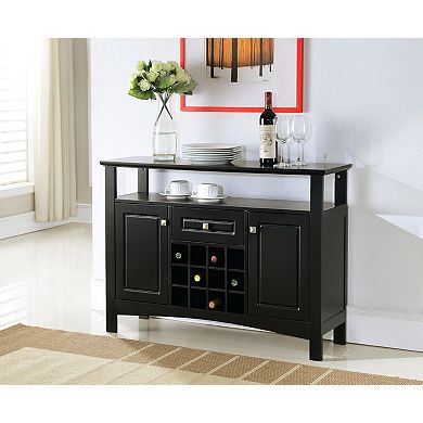Kings Brand Furniture Syracuse Black Wood Buffet/Wine Cabinet