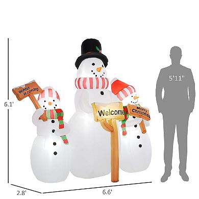 Outsunny 6.1ft Christmas Inflatables Three Snowmen with Sign Each