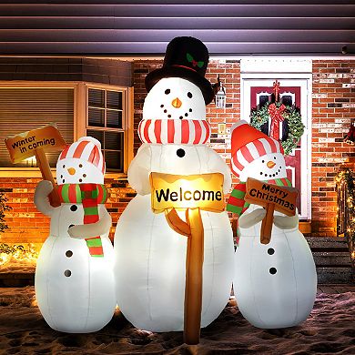 Outsunny 6.1ft Christmas Inflatables Three Snowmen with Sign Each