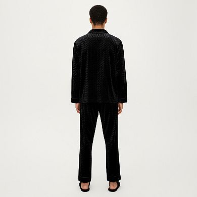 Men's 2-Piece Set Textured Velvet Pajamas with Button-Up Top and Straight-Leg Pants