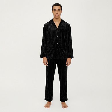 Men's 2-Piece Set Textured Velvet Pajamas with Button-Up Top and Straight-Leg Pants