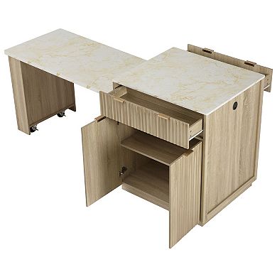 Whisen Fluted Kitchen Island with Extendable Dining Table
