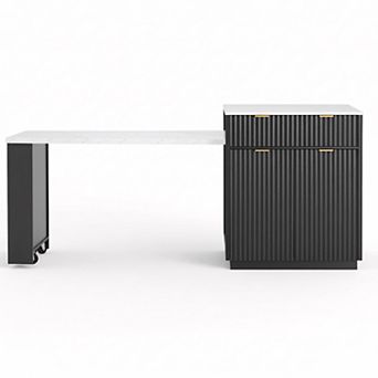 Whisen Fluted Kitchen Island with Extendable Dining Table