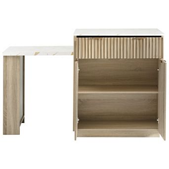 Whisen Fluted Kitchen Island with Extendable Dining Table