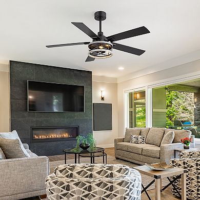 52-Inch Ceiling Fan with Light, 5 Reversible Blades, E12 Bulb Base, DC Motor, Includes two Downrods