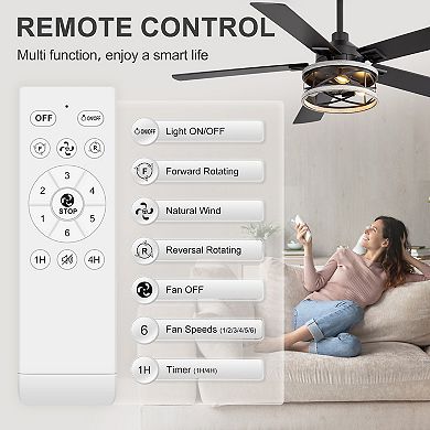 52-Inch Ceiling Fan with Light, 5 Reversible Blades, E12 Bulb Base, DC Motor, Includes two Downrods