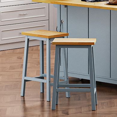 Whisen Solid Wood Bar Stools, 25.6" Set of 2, Farmhouse Counter Stools with Footrests