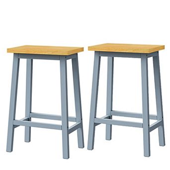 Whisen Solid Wood Bar Stools, 25.6" Set of 2, Farmhouse Counter Stools with Footrests