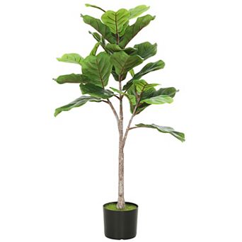 HOMCOM Artificial Fiddle Leaf Fig Tree, Fake Plant with Flocked Soil