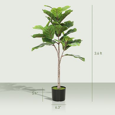 HOMCOM Artificial Fiddle Leaf Fig Tree, Fake Plant with Flocked Soil