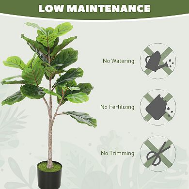 HOMCOM Artificial Fiddle Leaf Fig Tree, Fake Plant with Flocked Soil