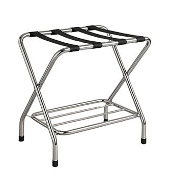 USTECH Foldable Double-Tier Metal Luggage Rack with Shelf for Guest Room, 26.5"x24"x3.5"