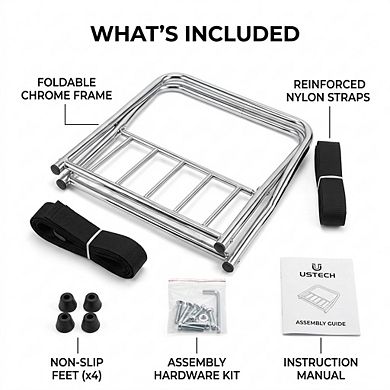 USTECH Foldable Double-Tier Metal Luggage Rack with Shelf for Guest Room, 26.5"x24"x3.5"