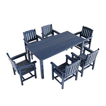 Patio Dining Set, HIPS Outdoor Dining Table and Chairs, with Umbrella Hole, Weather Resistant