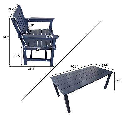 Patio Dining Set, HIPS Outdoor Dining Table and Chairs, with Umbrella Hole, Weather Resistant
